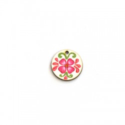 Wooden Charm Round Flowers 20mm