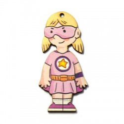 Wooden Pendant Super Girl 33x70mm