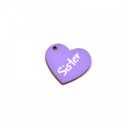 Wooden Charm Heart "Sister" 25x20mm