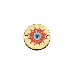 Wooden Connector Round Sun w/ Evil Eye 17mm