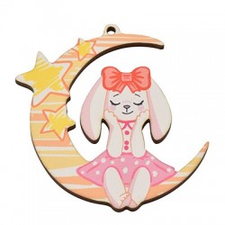 Wooden Pendant Moon Bunny 67x65mm