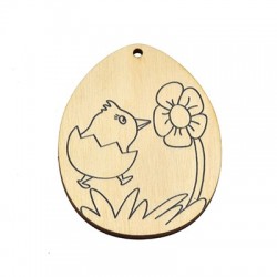 Wooden Pendant Egg Bird 53x70mm