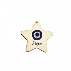 Wooden Lucky Pendant Star "Hope" w/ Evil Eye 45mm