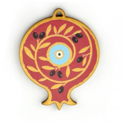 Wooden Pendant Pomegranate Eye w/ Olives 46x55mm