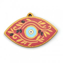 Wooden Pendant Evil Eye w/ Olives & Leaves 60x35mm