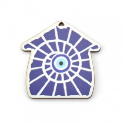 Wooden Lucky Pendant House w/ Evil Eye 55mm