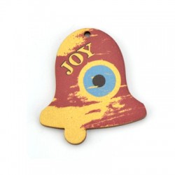 Wooden Lucky Pendant Bell "JOY" w/ Evil Eye 45x50mm