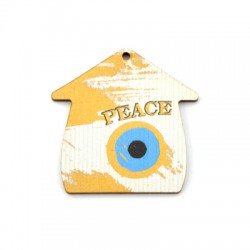 Wooden Lucky Pendant House "PEACE" w/ Evil Eye 54mm