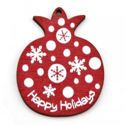 Wooden Lucky Pendant Pomegranate w/ Snowflake 43x55mm