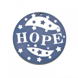 Wooden Lucky Pendant Round "HOPE" w/ Stars 65mm
