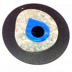Ciondolo di Legno e Plexiacrilico Rotondo con Occhio Turco 88x94mm