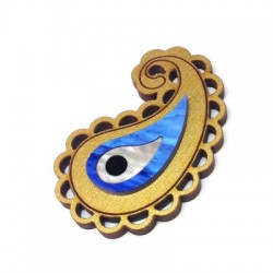Wooden with Plexi Acrylic Pendant Paisley with Evil Eye35x54mm