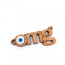 Wooden Pendant "omg" Plexi Acrylic Eye 49x16mm