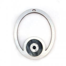 Ciondolo di Legno e Plexiacrilico Ovale con Occhio Portafortuna 79x63mm