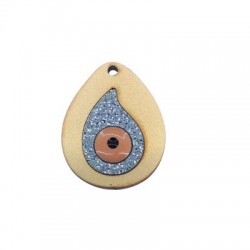 Enameled Wooden and Plexi Acrylic Pendant Teardrop Eye 34x28mm