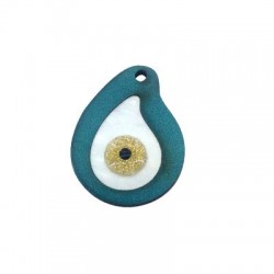 Enameled Wooden and Plexi Acrylic Pendant Teardrop Eye 35x28mm
