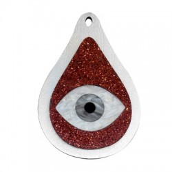 Wooden with Plexi Acrylic Pendant Teardrop with Evil Eye 47x70mm