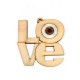 Pendentif en Bois et Plexiacrylique avec inscription "Love" et œil porte-bonheur 50x52mm