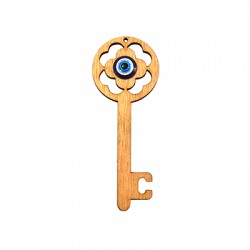Wooden Lucky Pendant Key w/ Acrylic Evil Eye 101x39mm