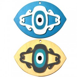 Wooden with Plexi Acrylic Pendant Evil Eye 50x70mm