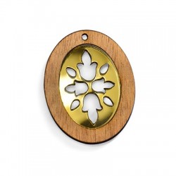 Pendente in Legno e Plexi Ovale con Fiore 39x50mm