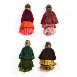 Triple Cotton Tassel w/ Rhinestone Cap~75mm