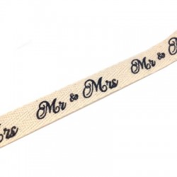 Nastro di Cotone con Scritta "Mr&Mrs" 15mm (~10 yard/conf)