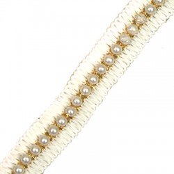 Synthetic Ribbon With Pearls ~25mm (~3yards/pack)