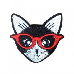 Applicazione Termoadesiva di Tela Testa di Gatto con Occhiali 61x60mm