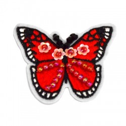 Mariposa de Tela con Pedrería y Abalorios 66 x 55 mm