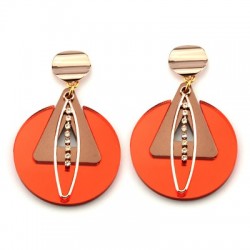 Orecchino in Metallo Ottone Ovale 10x39mm con Catena con Strass