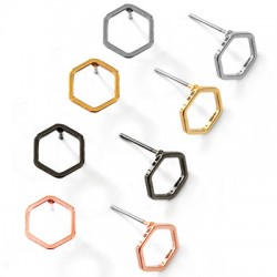 Brass Earring Hexagon 11mm
