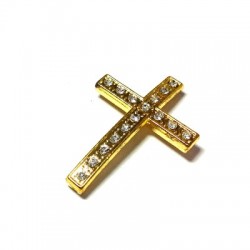 Μεταλλικό Στοιχείο Σταυρός Περαστός με Στρας 25x35mm