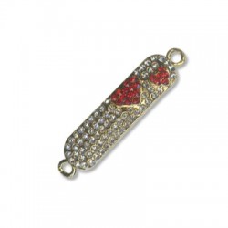 Connettore in Metallo Rettangolare Cuori e Strass 45x10mm