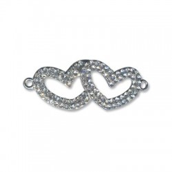Connettore in Metallo Doppio Cuore con Strass 50x21mm
