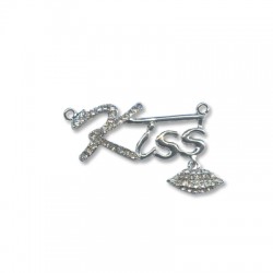 Μεταλλικό Στοιχείο "KISS" με Στρας και 2 Κρίκους 36x15mm