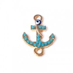 Zamak Connector Anchor Evil Eye w/ Stones & Enamel 15x14mm