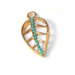 Zamak Charm Leaf with Stones 13x20mm