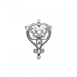 Brass Filigree Heart with 4 Rings 24x35mm