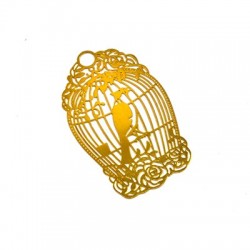 Brass Filigree Pendant Bird w/ Cage 58x36mm