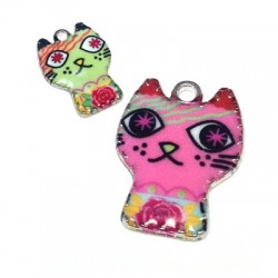 Colgante de Metal Zamak Gato con Esmalte 16x21mm