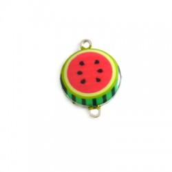 Metal Zamak Cast Connector Charm Round Watermelon with Enamel 18mm