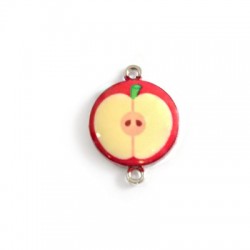 Metal Zamak Cast Connector Charm Round Apple with Enamel 18mm