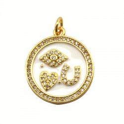 Enameled Brass Charm Round Luck Symbols 22mm