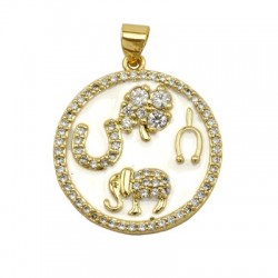 Charm rond en Laiton Émaillé avec Symboles Porte-Bonheur 22 mm
