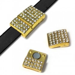 Fermoir Magnétique Rectangulaire en Zamak avec Strass 12 x 21 mm Ø 10 χ 2 mm