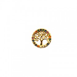 Brass Earring Tree of Life w/ Zircon 12mm