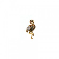 Brass Earring Flamingo w/ Zircon 10x18mm