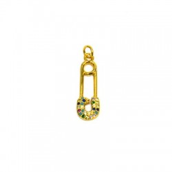 Brass Charm Safety Pin w/ Zircon 9x22mm