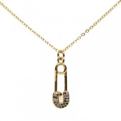 Charm en Laiton et Zircon en Forme D'Épingle de Sûreté 9 x 22 mm